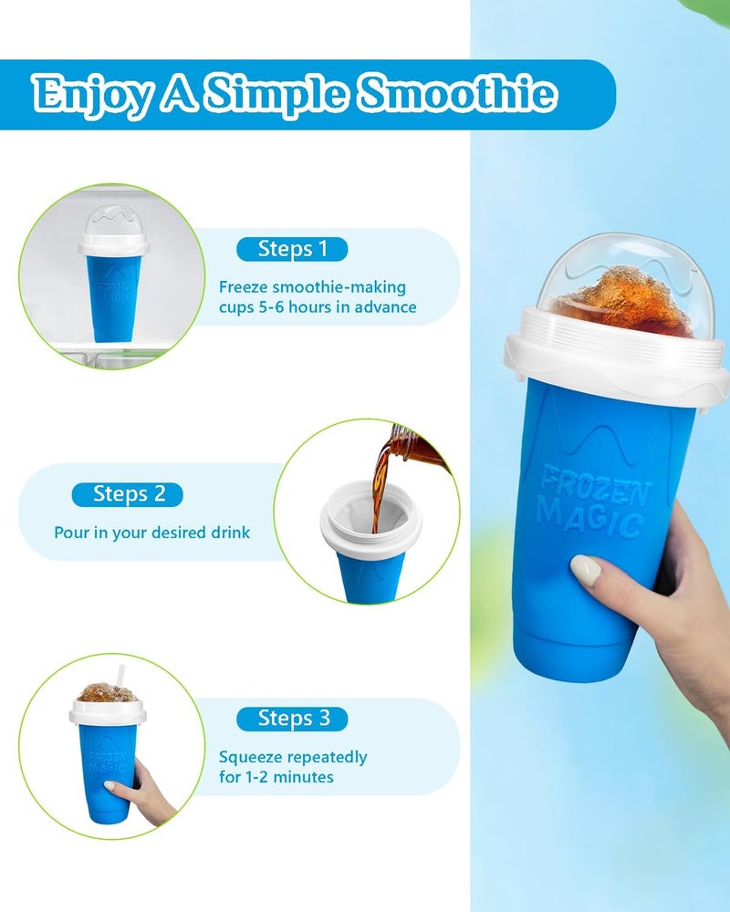 ELTERA ZONE Slushy Maker, DIY Magic Slushy Maker Squeeze Cup, Portable Smoothie Squeeze for Juices, Milk and Ice Cream Make, Double Layers Silica Cup with Lid & Straw for Kids, Friends, Family (Blue) - Image 4